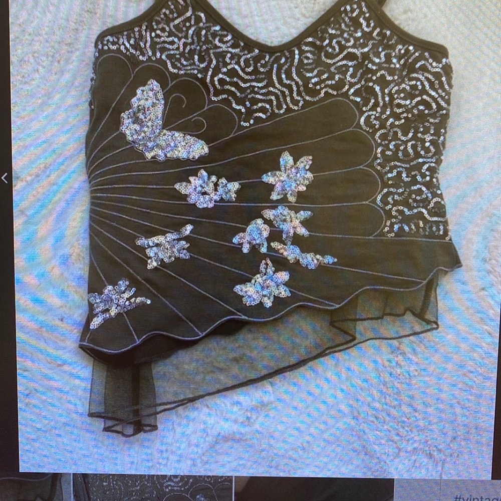 Black and Silver Embellished Asymmetrical Top